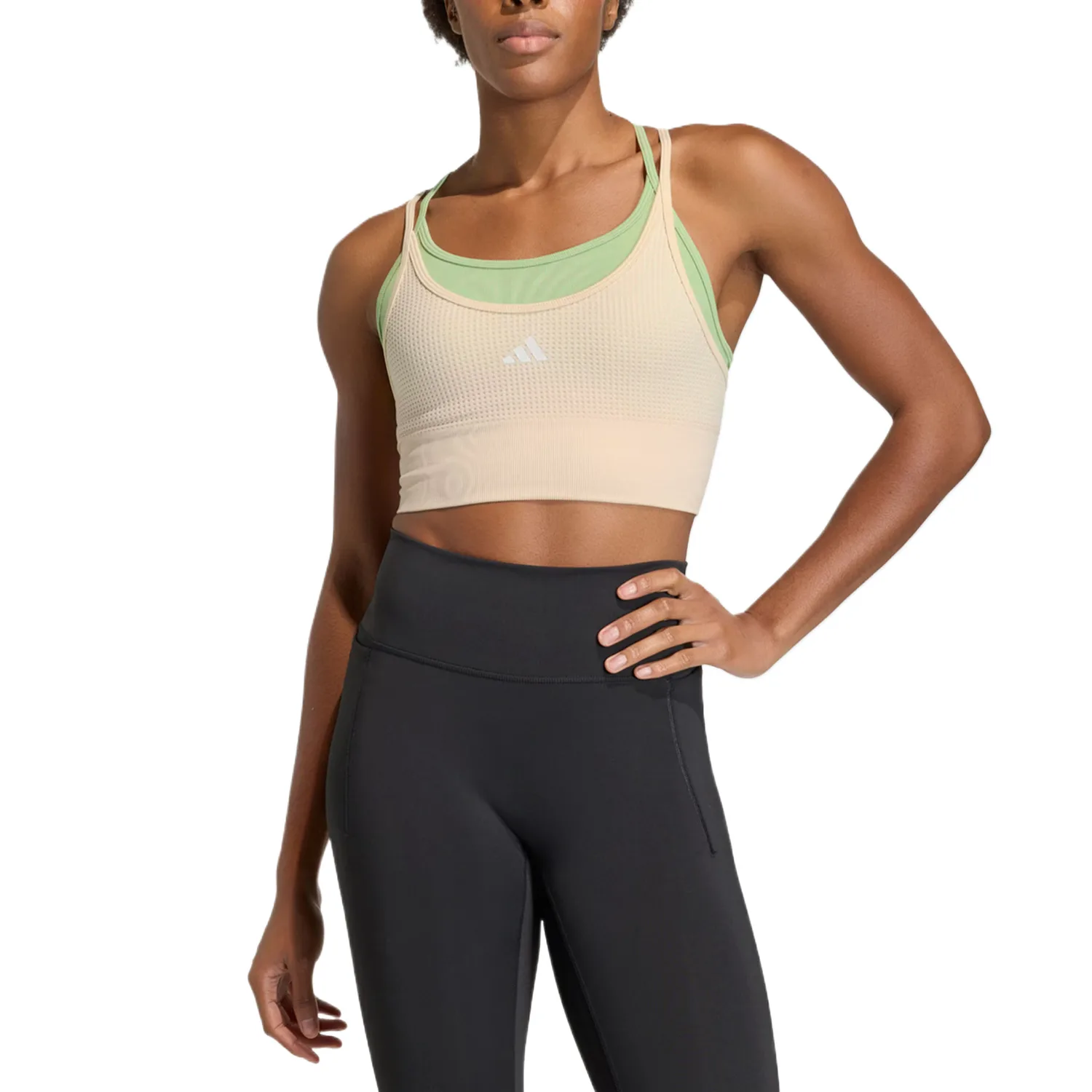 Adidas Топ для йоги женский светлый розовый белый/зеленый Racerback — фото 4