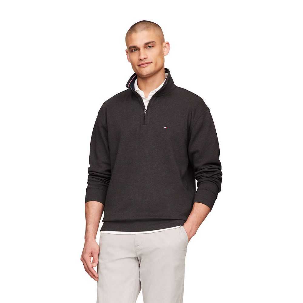 

Мужской топ с молнией четверть и логотипом Tommy Hilfiger, цвет Dark Grey Heather