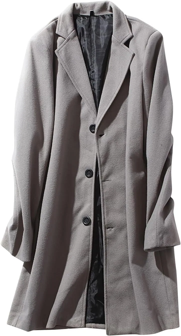 Пальто pea coat для мужчин из шерстяной смеси с отложным воротником, длинное зимнее пальто plus size Generic, серый