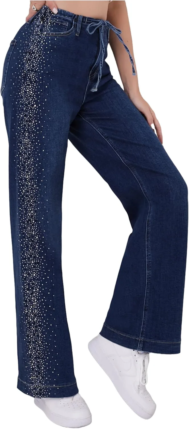 

Джинсы с пайетками и шнурком для женщин, широкие и мешковатые Muundim