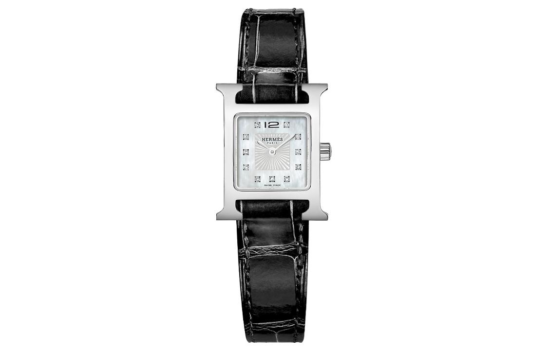 

HERMES Часы Heure H Wrist Watch Quartz Movement Genuine Leather Strap Mother of Pearl Color Watch Dial Unisex