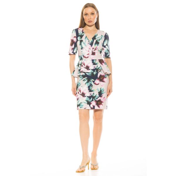 

Женское платье-футляр из атласа с V-образным вырезом Alexia Admor, цвет beige floral