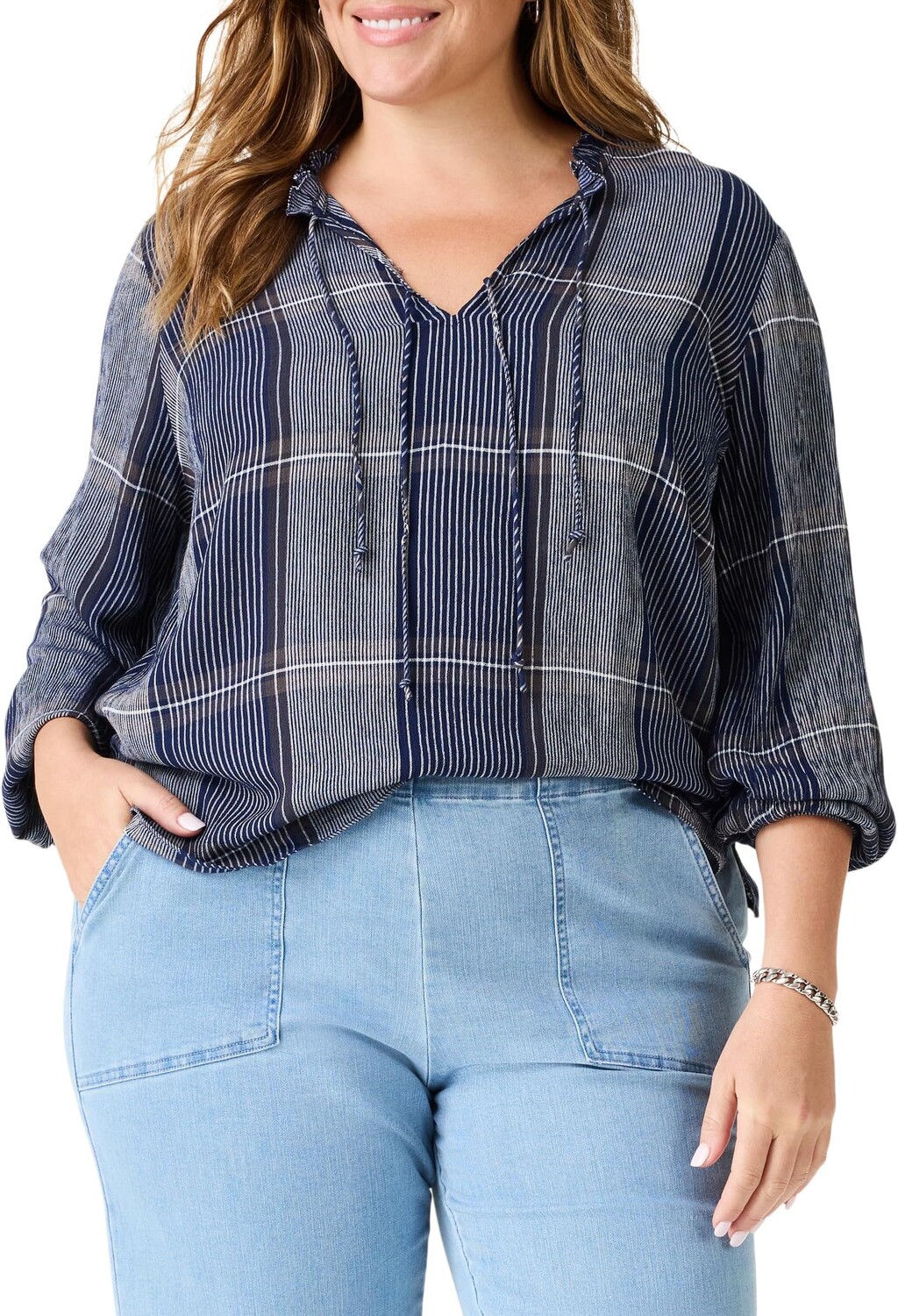 

Топ NIC+ZOE Plus Size Line It Up Top, цвет Indigo Multi