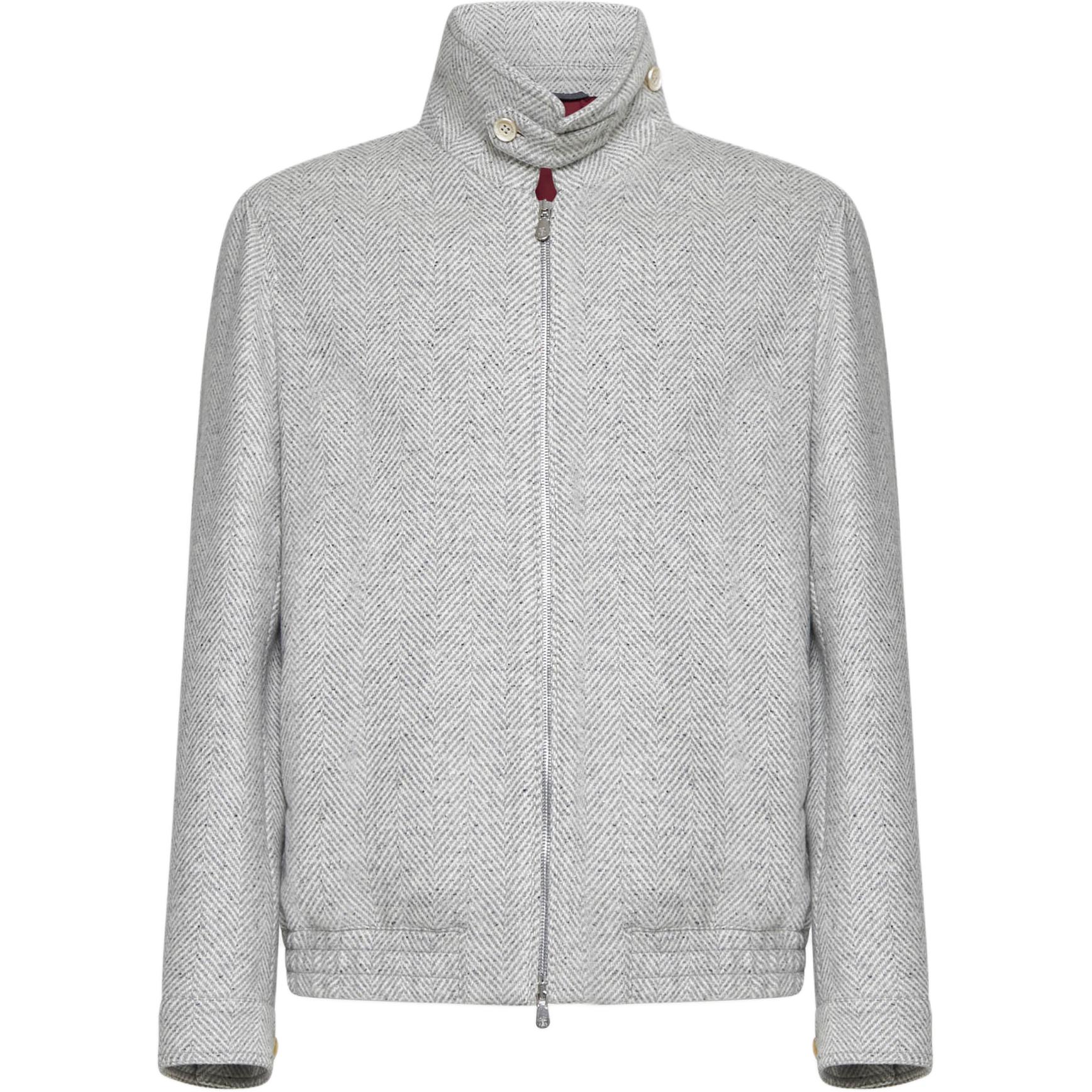 

Brunello Cucinelli Длинная куртка на молнии в ёлочку, Heather Gray