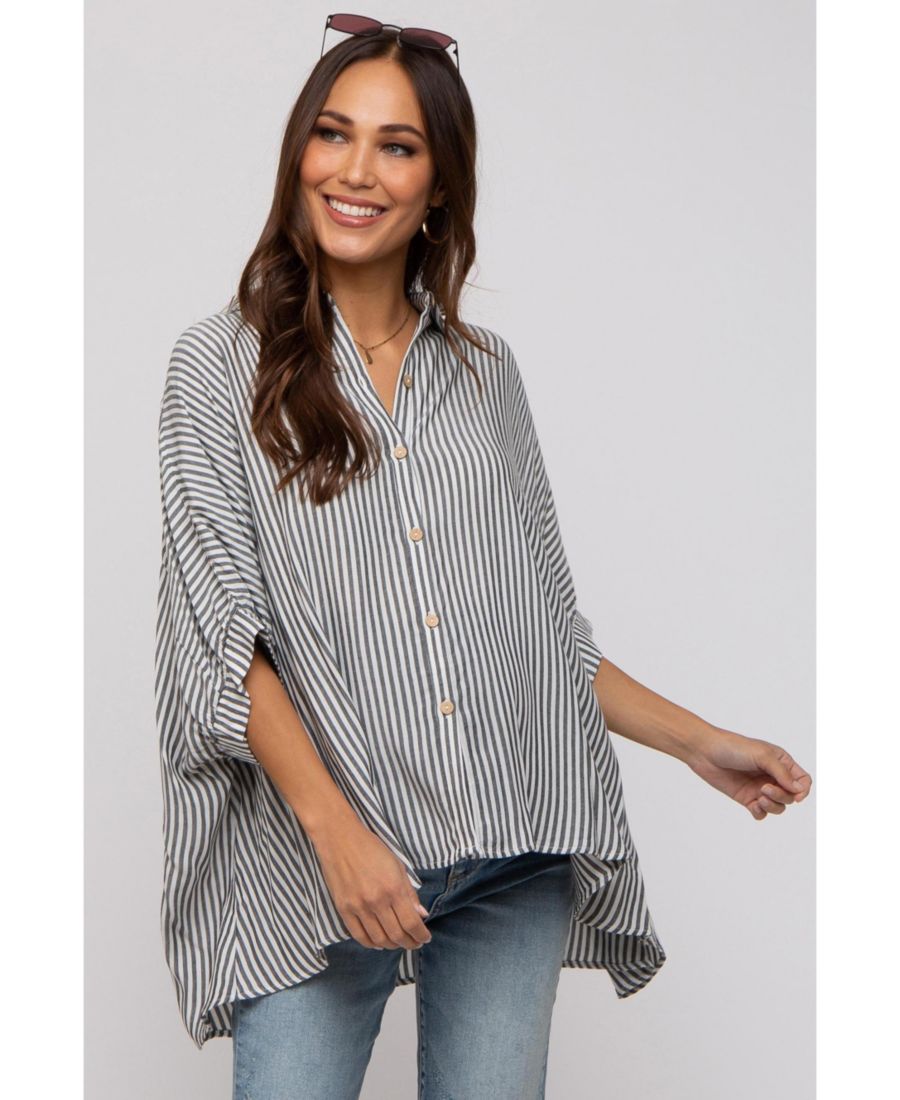 

Рубашка-летучая мышь в полоску бежевого цвета для беременных Pinkblush, Charcoal grey