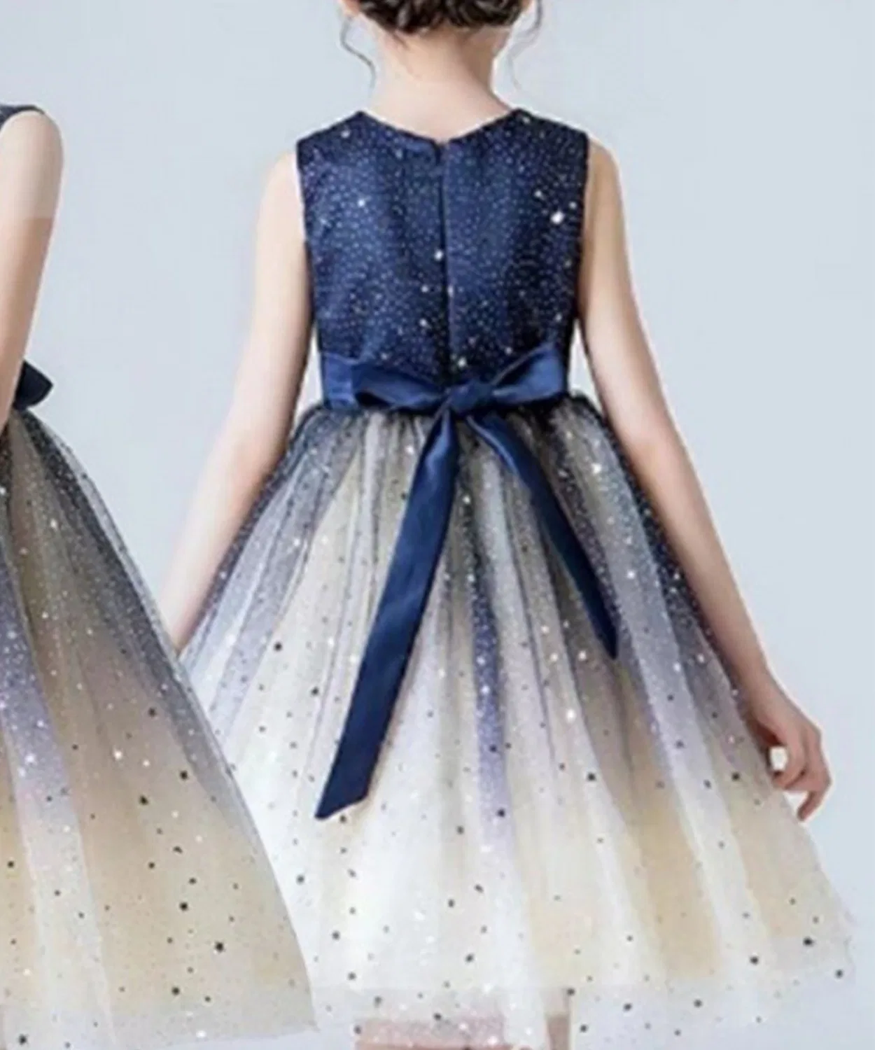 Детское платье без рукавов с блестками из сатина и тюля, бренд Ballet Dress, 1 шт., темно-синий с белым — фото 3