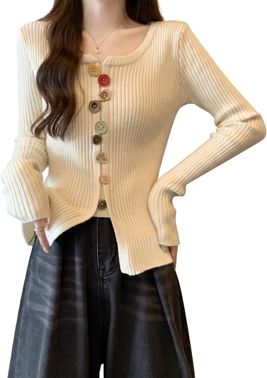 Блуза с разноцветными пуговицами Rib Knit, абрикосовый