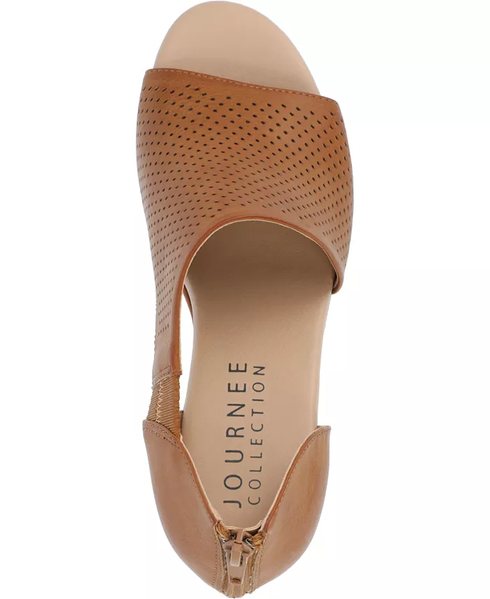 Женские перфорированные босоножки-танкетки Aretha с открытым мысом Journee Collection, коричневый — фото 4