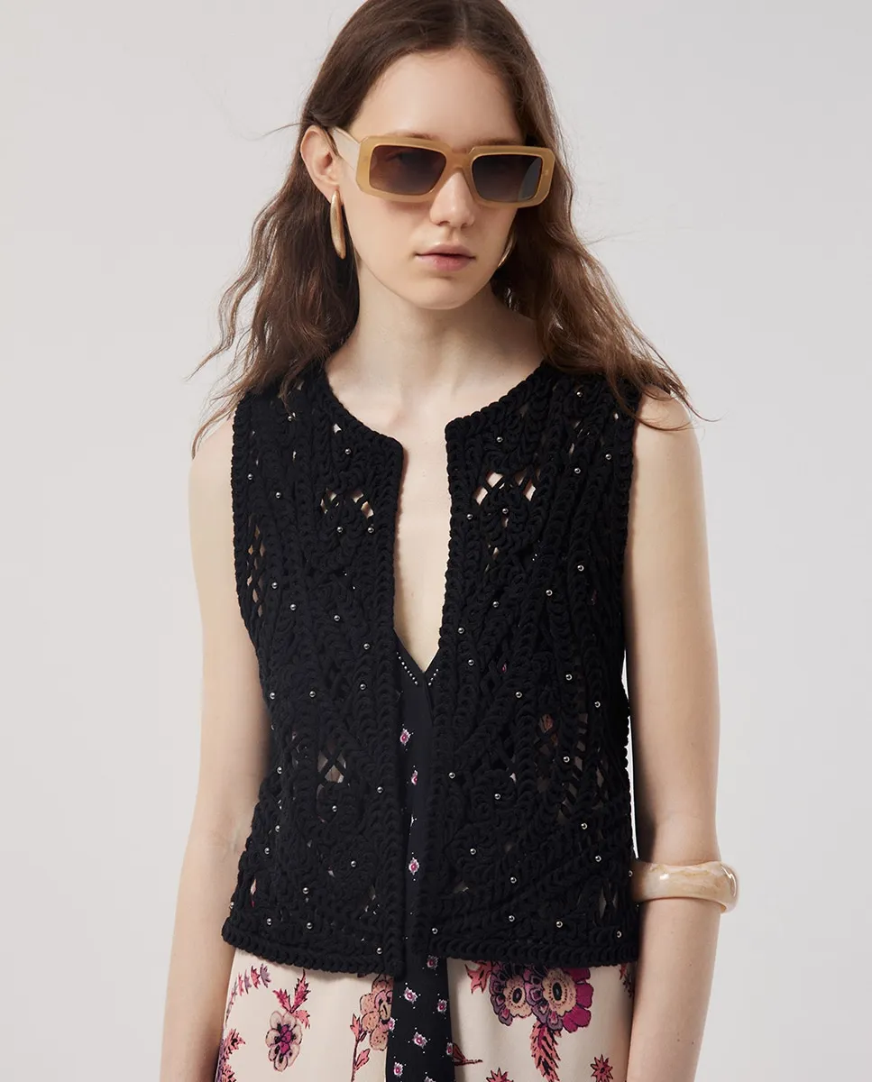 

Кружевной жилет с заклепками Sfera, черный
