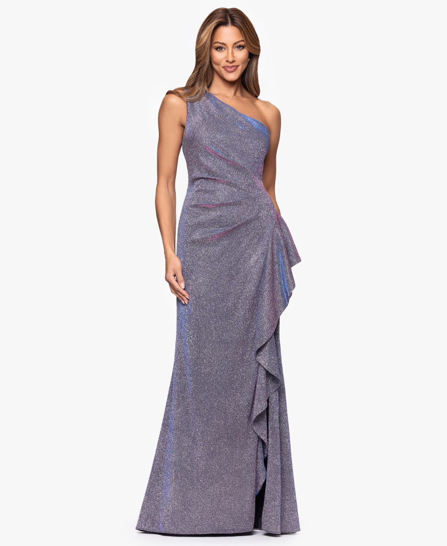 

Женское длинное платье на одно плечо с блестками XSCAPE, Navy silver