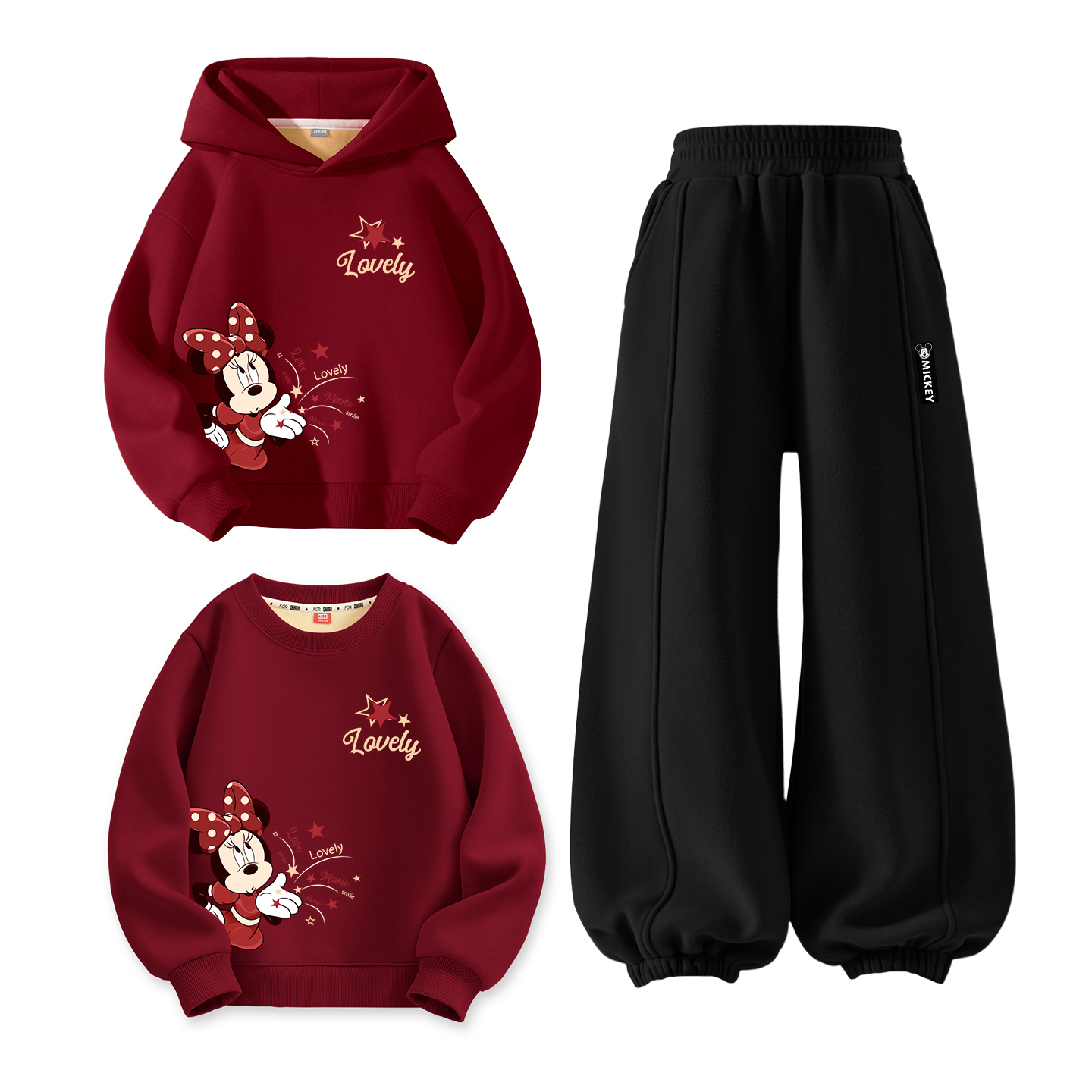 Детский костюм Tang с круглым вырезом и толстым воротником Disney, [thickened and fleece-lined]di ni hao line horse k бордовый+di h long hook-and-loop k черный+di ni hao line horse k бордовый — фото 3