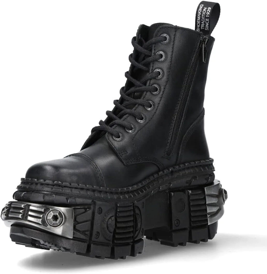Новые ботинки New Rock WALL083C-S4 унисекс металлические черные кожаные готические на платформе, черный — фото 4