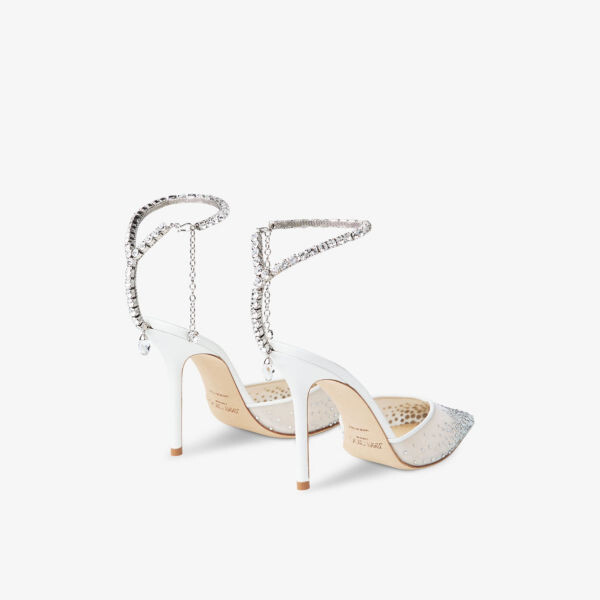 Туфли-Лодочки Saeda 100 с сетчатым каблуком, украшенные кристаллами Jimmy Choo, белый — фото 4