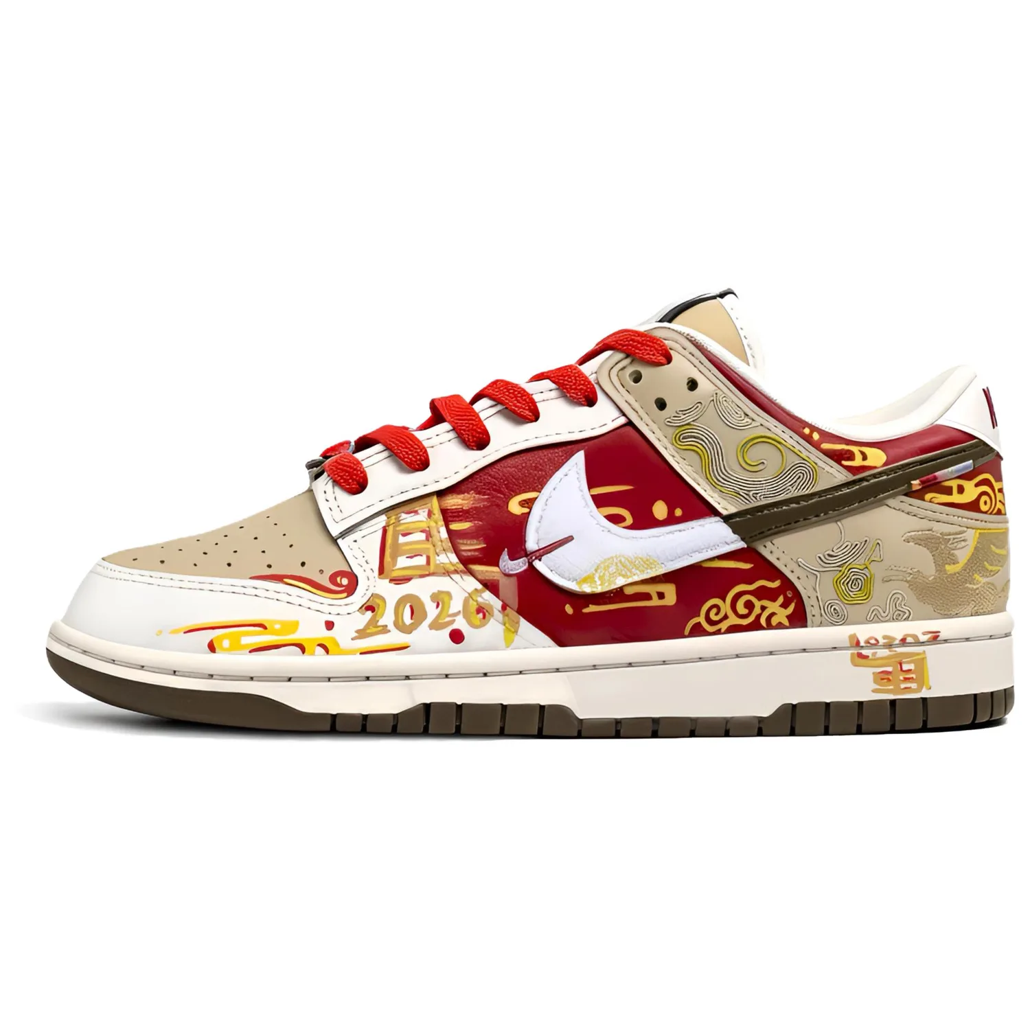 Nike Dunk Red Sky Cloud Pattern, Twenty Six, Horse Year Limited CNY Abrasion Resistant Low top Skateboard Shoes мужские