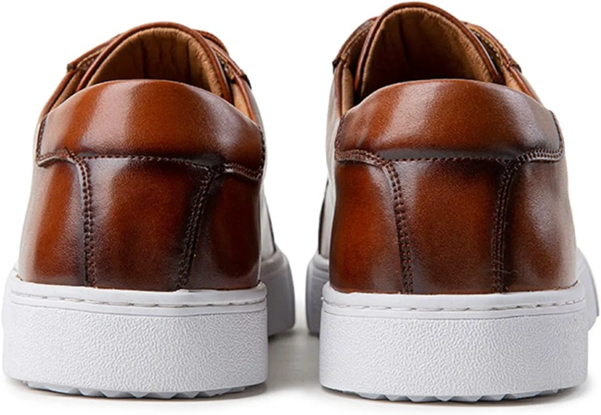 

Мужские кожаные модные кроссовки британского стиля с отделкой, повседневные туфли на шнуровке, ретро, удобные деловые оксфорды Zeberfi, коричневый