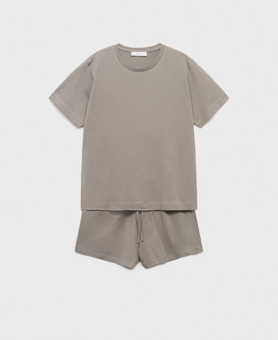 

Женская хлопковая пижама из двух частей с короткими рукавами MANGO, Medium Brown