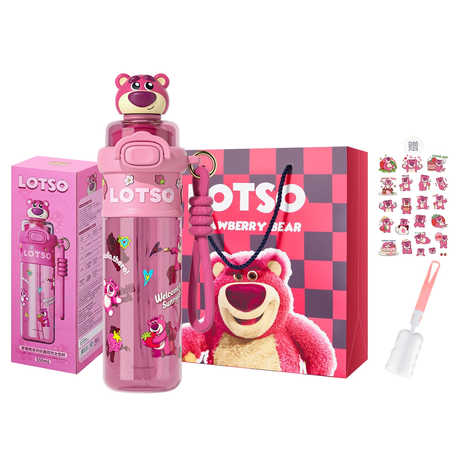 

Лотсо коллекция/стич коллекция mickey mouse, donald duck, пластиковый стакан 550мл Disney, Lotso Double Straw Water Cup+Shopping Bag[Includes Cup Brush+Sticker]