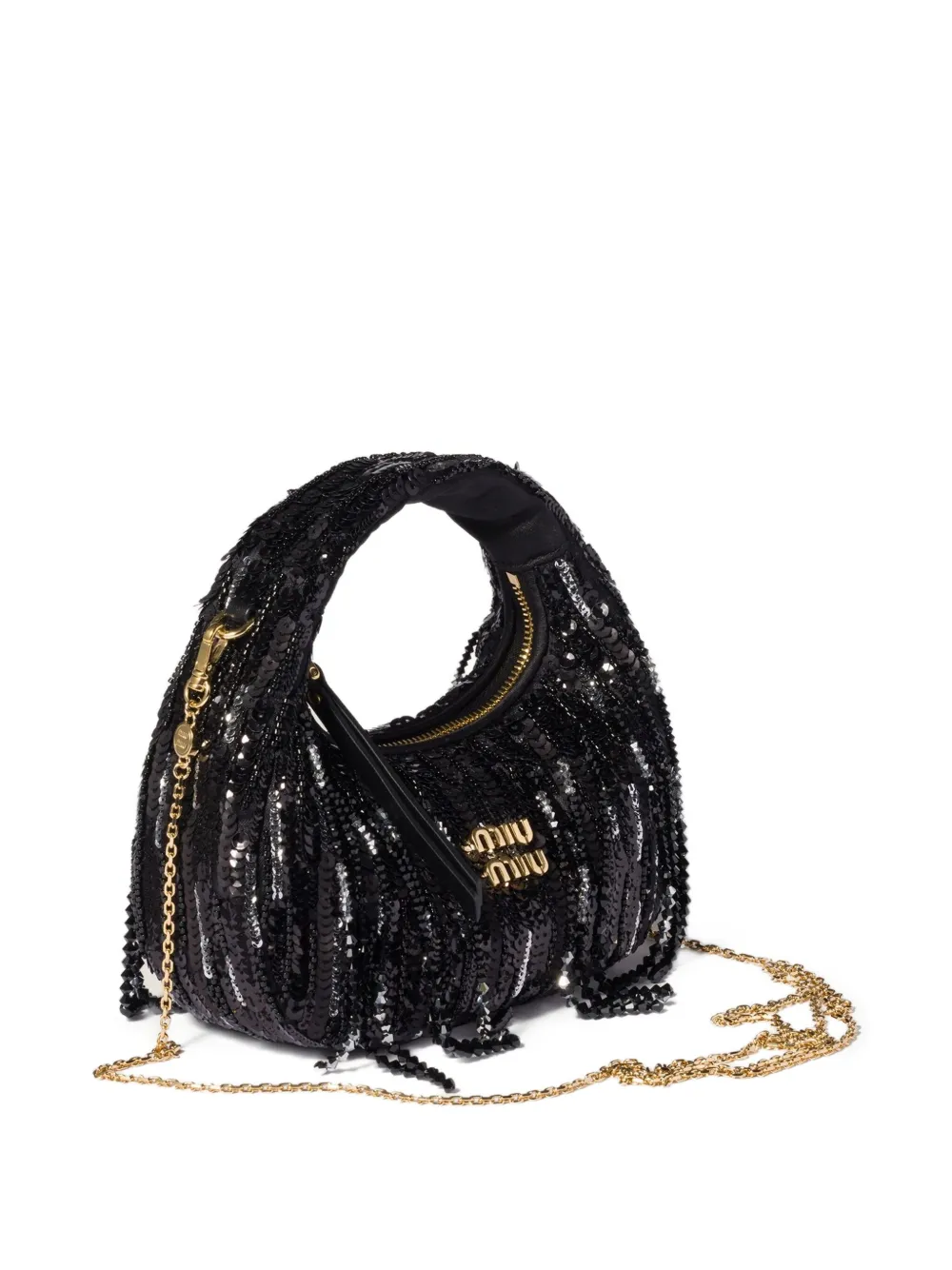 Мини-сумка-тоут Wander с украшением из пайеток Miu Miu, черный — фото 3