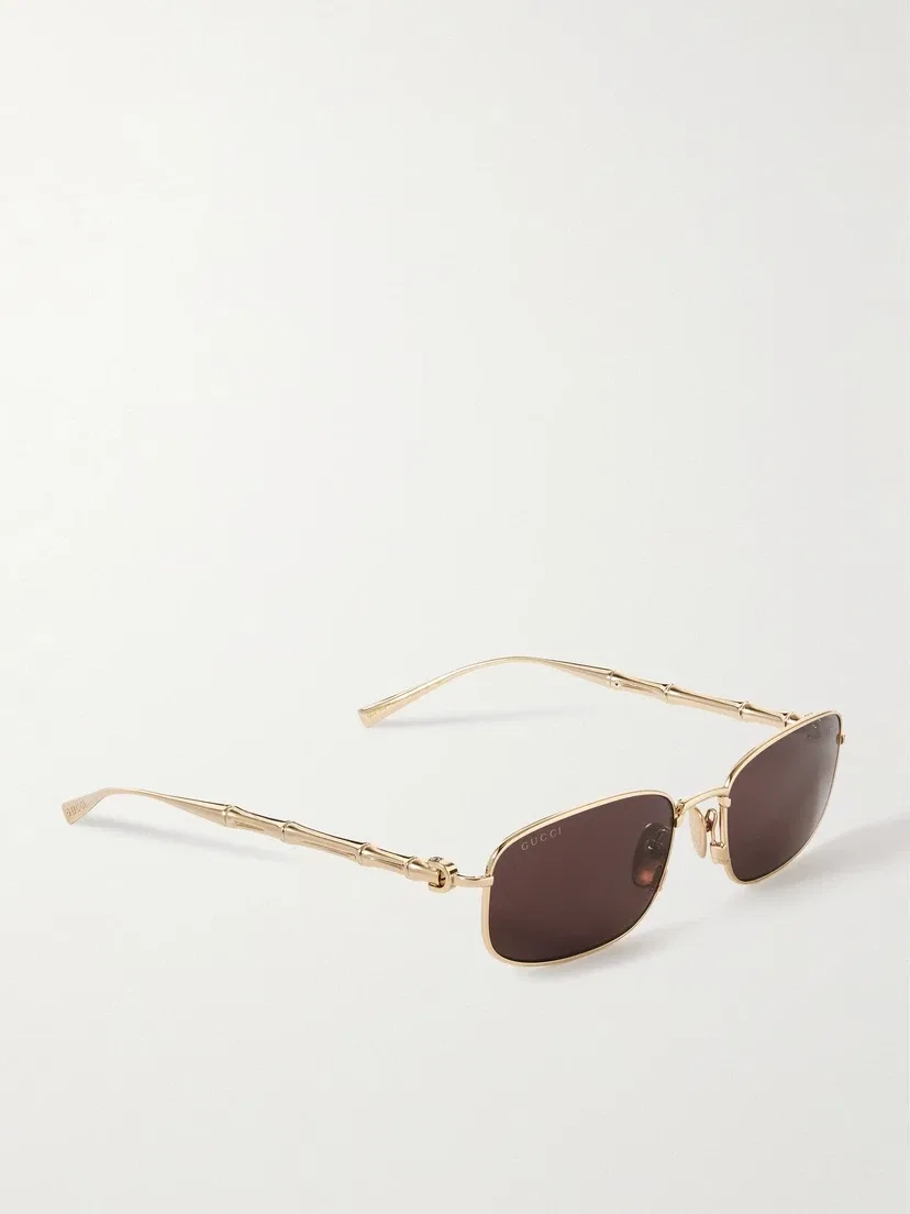 Золотистые солнцезащитные очки Gucci Eyewear Bamboo прямоугольной формы, золотой — фото 3