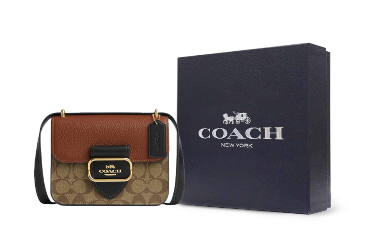 

COACH Морган 18 квадратная сумка кроссбоди в колорблоке из фирменной ткани