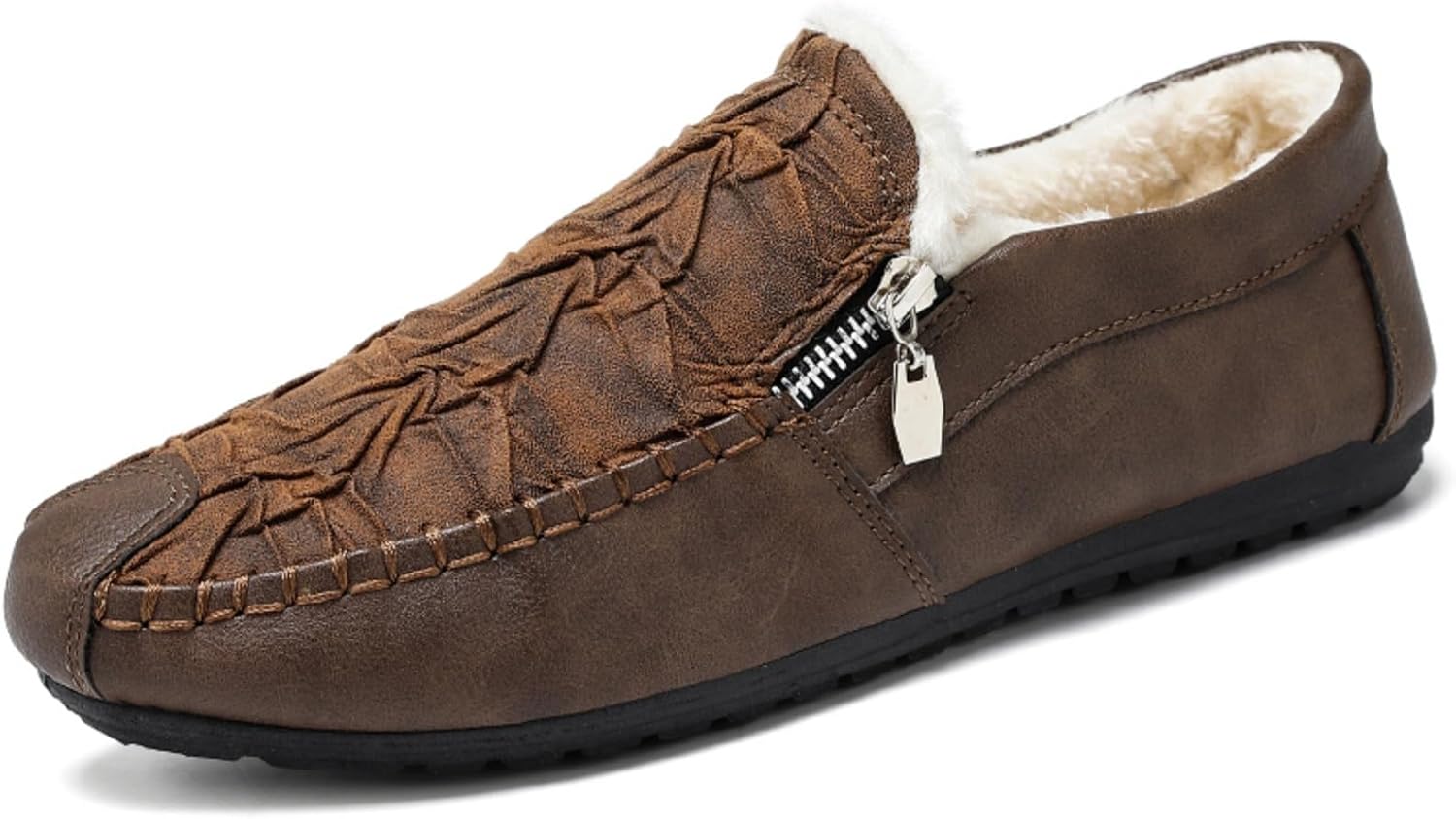 

Мужские лоферы однотонные - слипоны с молнией и декоративной строчкой, легкая подошва с противоскользящим эффектом, идеально подходят для вечеринок и повседневной стильной носки Aokisx, коричневый