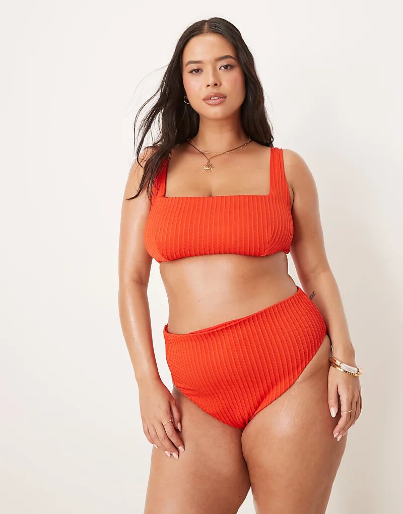 

Бикини-трусики Curve Riddy с высокой талией и высоким вырезом ASOS DESIGN красного цвета Asos Curve