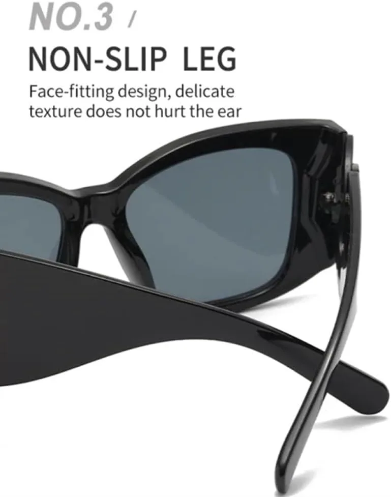 

Крупные квадратные солнцезащитные очки для женщин и мужчин в винтажном панк-стиле, элегантные солнцезащитные очки в большой оправе с витой цепочкой MTZJH, Black Gray