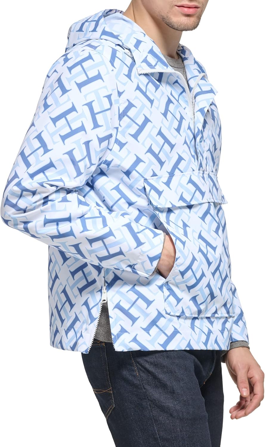 Мужская легкая толстовка Tommy Hilfiger с логотипом, White/Light Blue Logo Print — фото 3