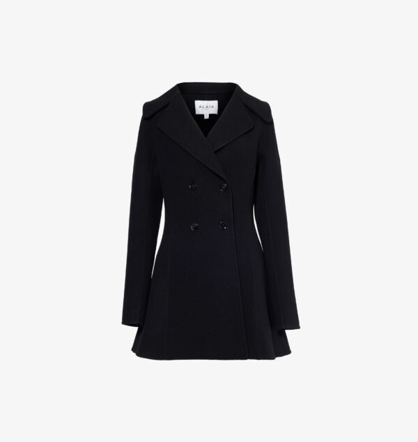 

Приталенный двубортный шерстяной пиджак узкого кроя Alaia, цвет noir alaia
