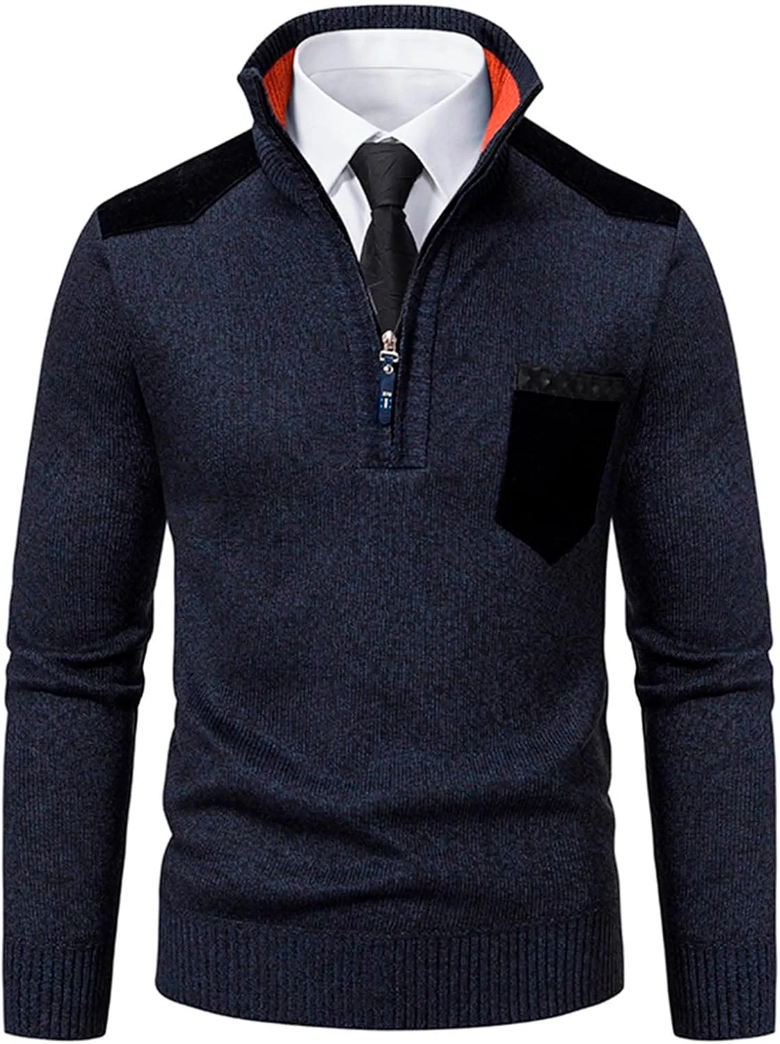 Толстовка-полузип мужская вязаная водолазка slim fit теплый свитер color block — фото 2