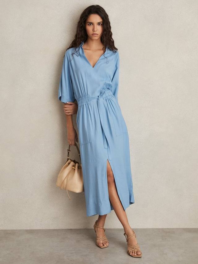 

Платье-рубашка Cecilia с короткими рукавами миди Reiss, Blue