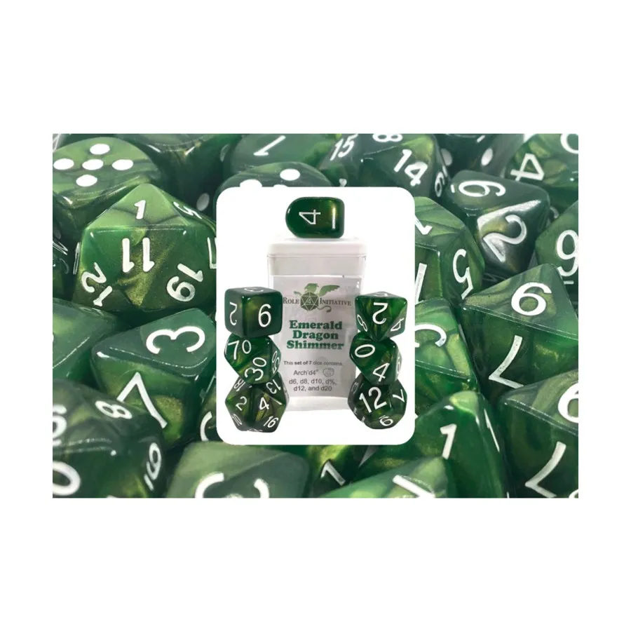 

Набор Poly Set Emerald Dragon Shimmer с Arch'd4, белые чернила (7), Game Dice - Shimmer (Role 4 Initiative)