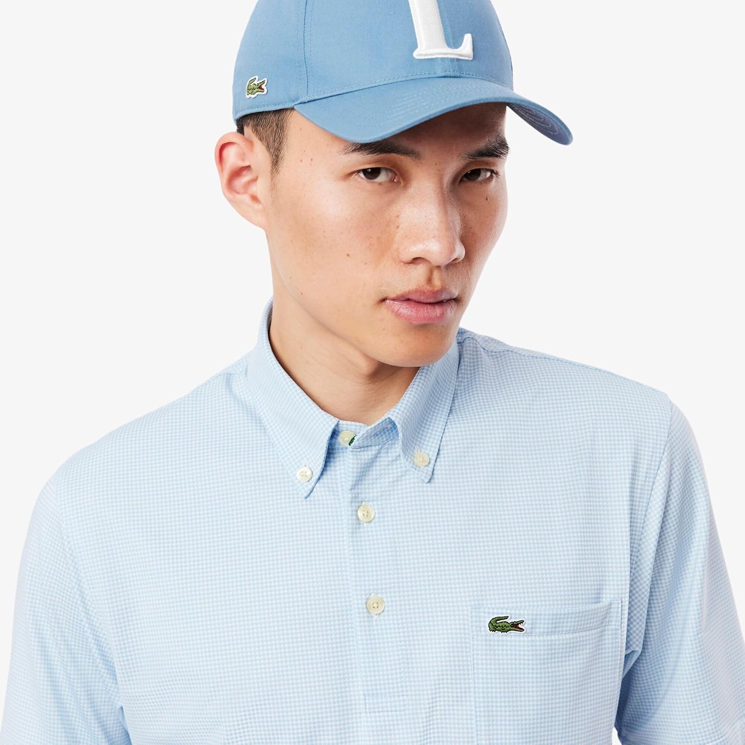 Мужская поло-рубашка Lacoste, дезодорирующая, быстросохнущая, с защитой от УФ-излучения, в мелкую клетку, синий — фото 2