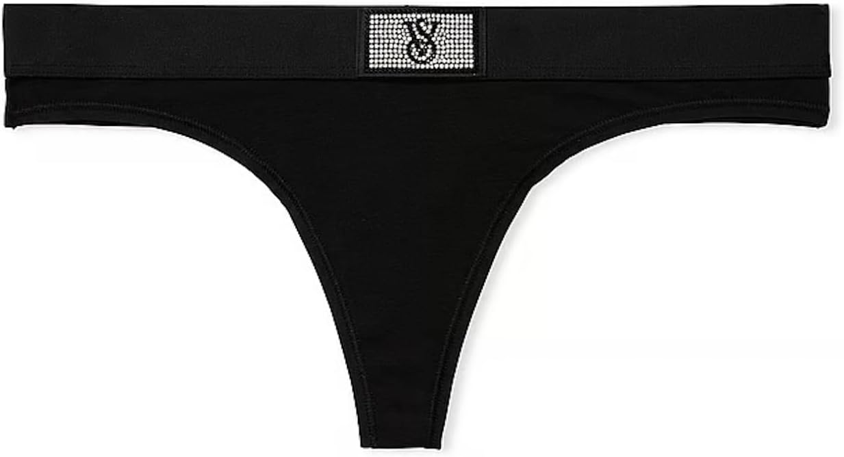 Трусики-стринги Victoria's Secret Shine Patch из хлопка, цвет черный, новые, Black — фото 3