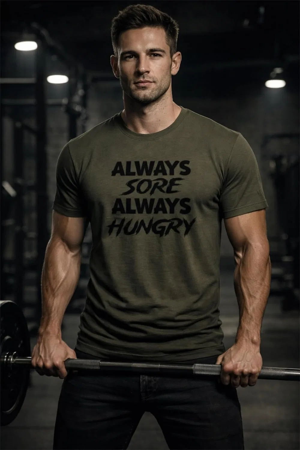 Футболка Always Sore Always Hungry - темная мотивация для спортзала, тренировок, дисциплины и силы духа GENERIC, темно-зеленый — фото 3