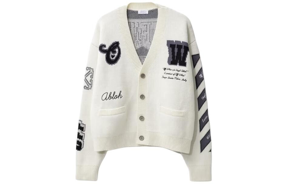 

Кардиган в рубчик с V-образным вырезом в стиле «Varsity» Off-White, белый