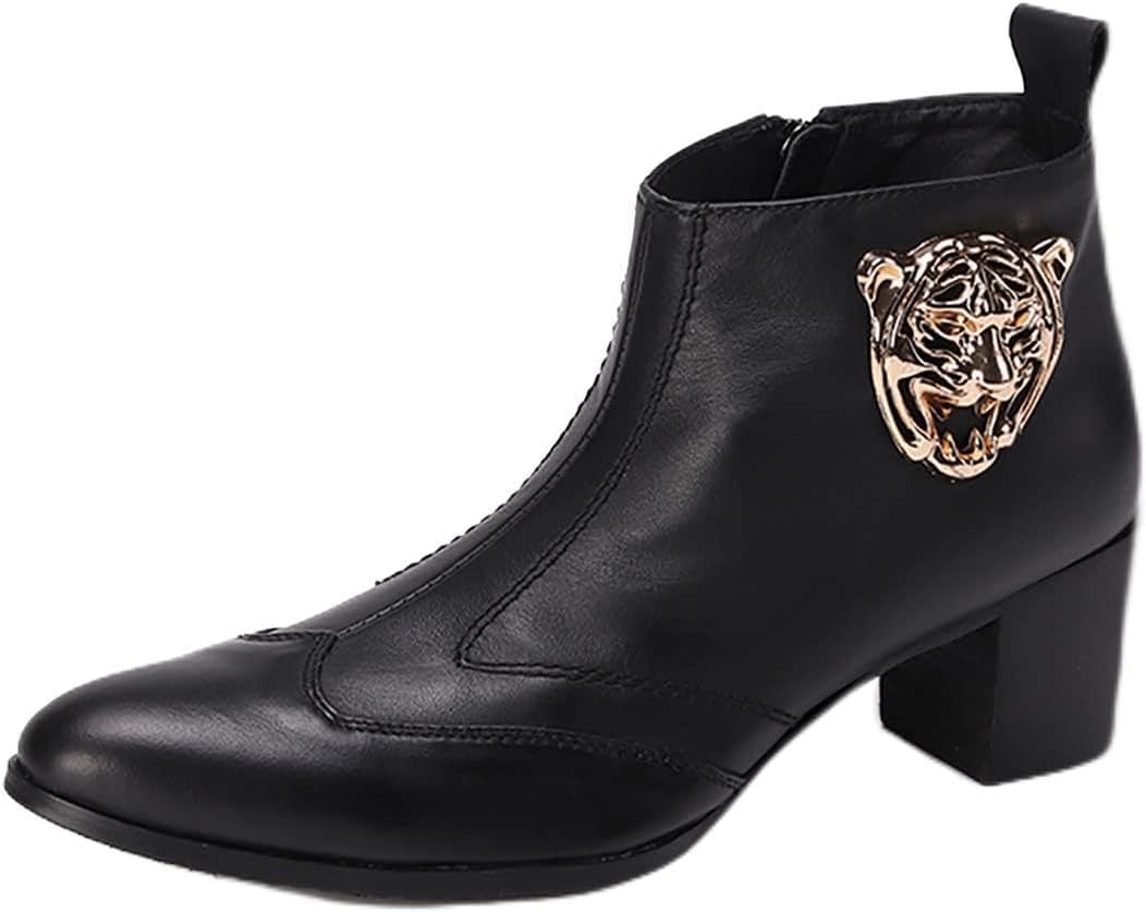 

Мужские повседневные ботинки Santimon Casual Dress Chelsea до щиколотки - настоящая кожа, вестерн-ковбойские ботинки с молнией и тигровой головой для выпускного, бала, вечеринки, дискотеки и свадьбы, черный