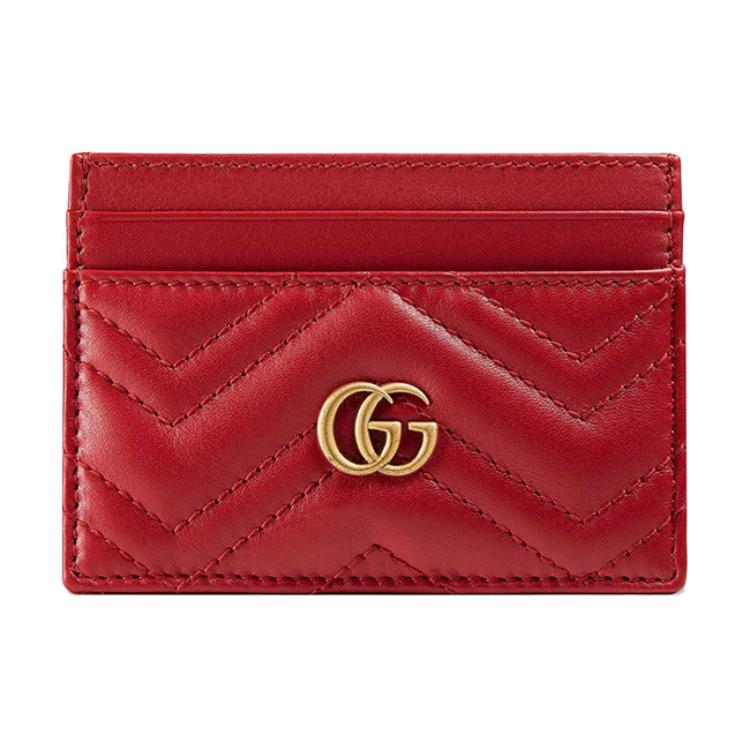 

GUCCI GG Marmont Quilted Leather, Cow Leather Card Holder Card Holder Women's Red