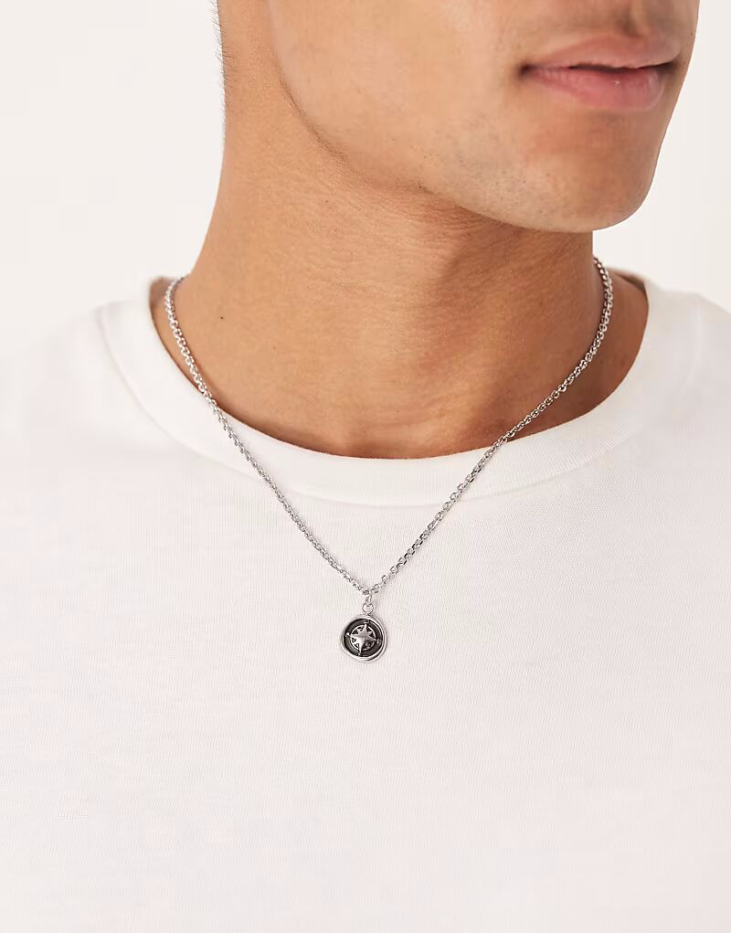 

Водонепроницаемый кулон в виде литого компаса из нержавеющей стали, серебристый Asos Design