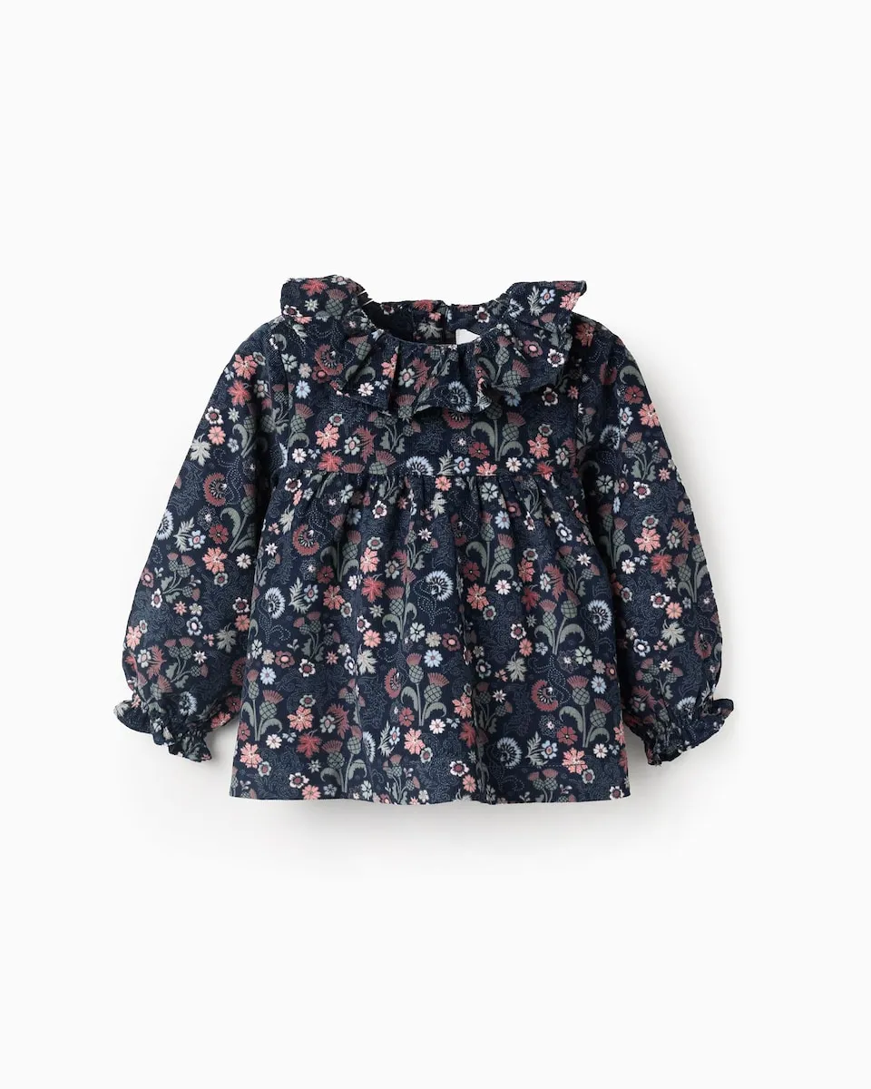 

Детская блузка для девочки с длинным рукавом темно-синего цвета Zippy