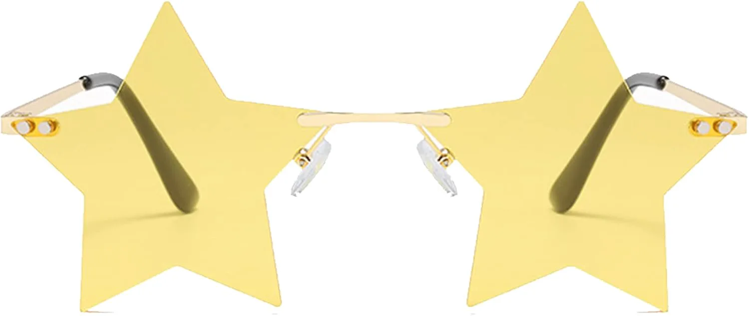 

VIA LEECA 3 пары солнцезащитных очков без оправы Star с прозрачными линзами, для женщин и мужчин, для вечеринок, милые, красочные, с пентаграммой, Yellow