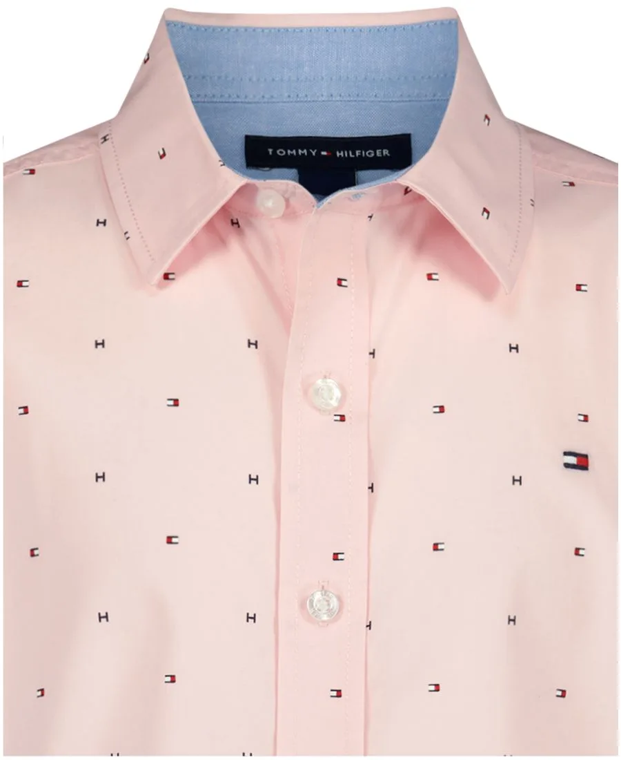 Детская тканая рубашка с коротким рукавом и флагом, размер 2T-7 Tommy Hilfiger, Peach Parfait — фото 4