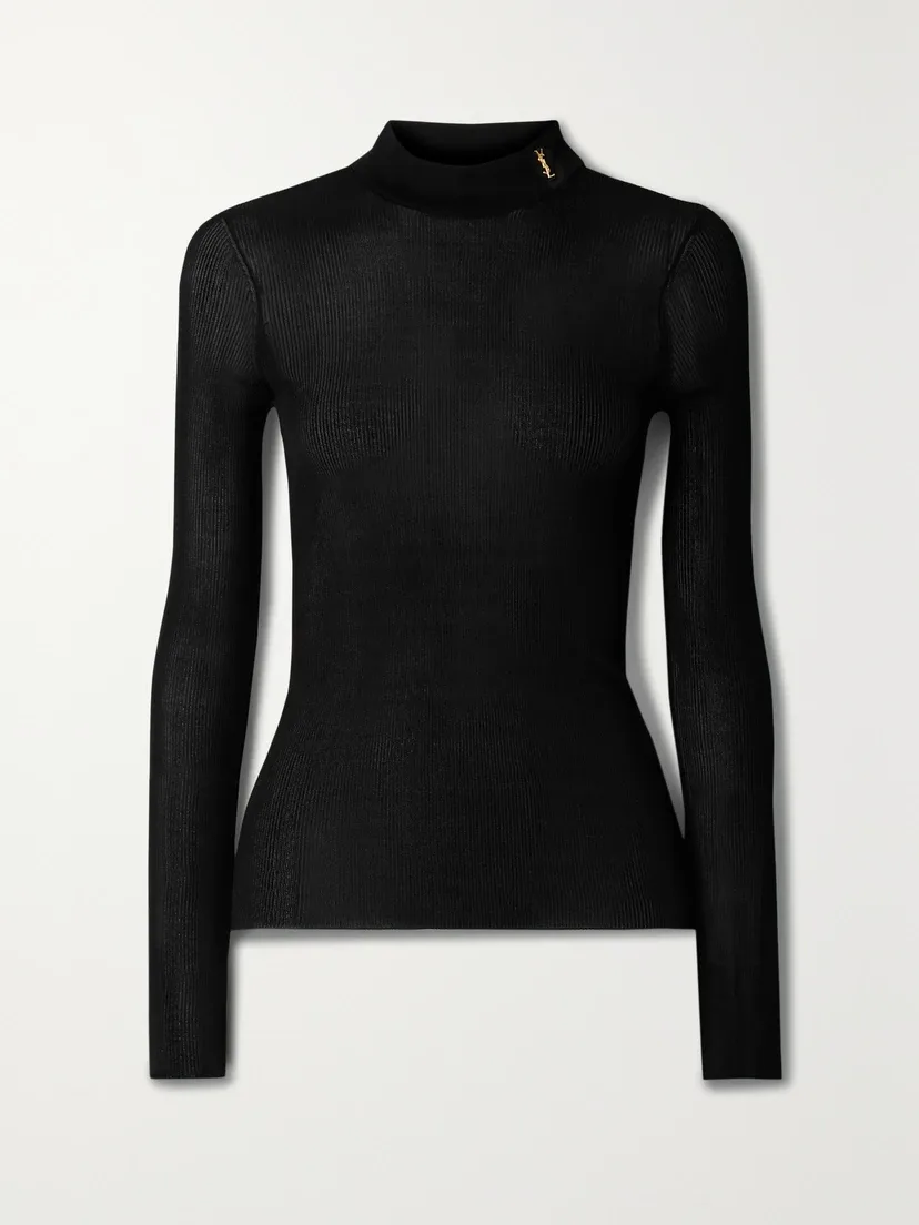 Водолазка из ребристого шелка SAINT LAURENT, черный