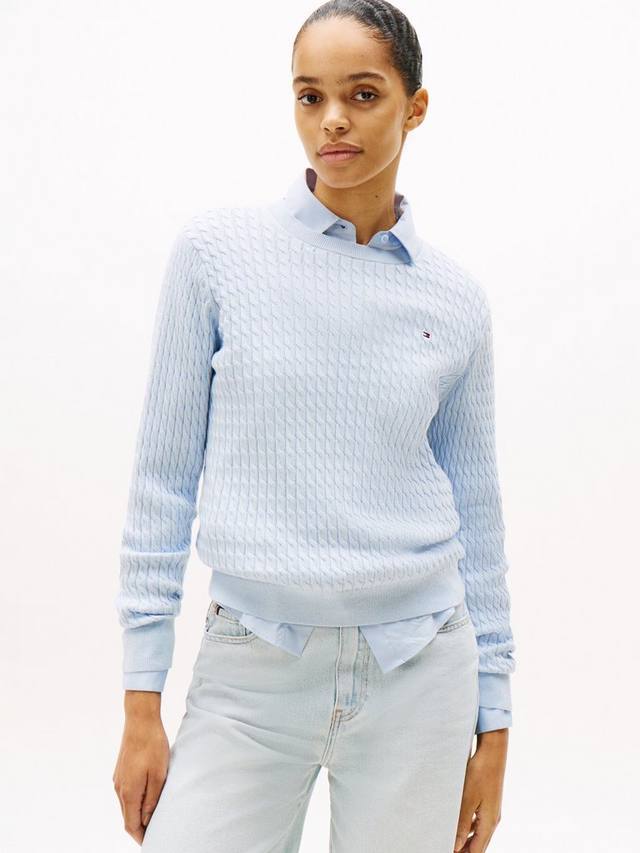 

Тонкий свитер с вязкой кабелем и круглым вырезом Tommy Hilfiger, Breezy Blue