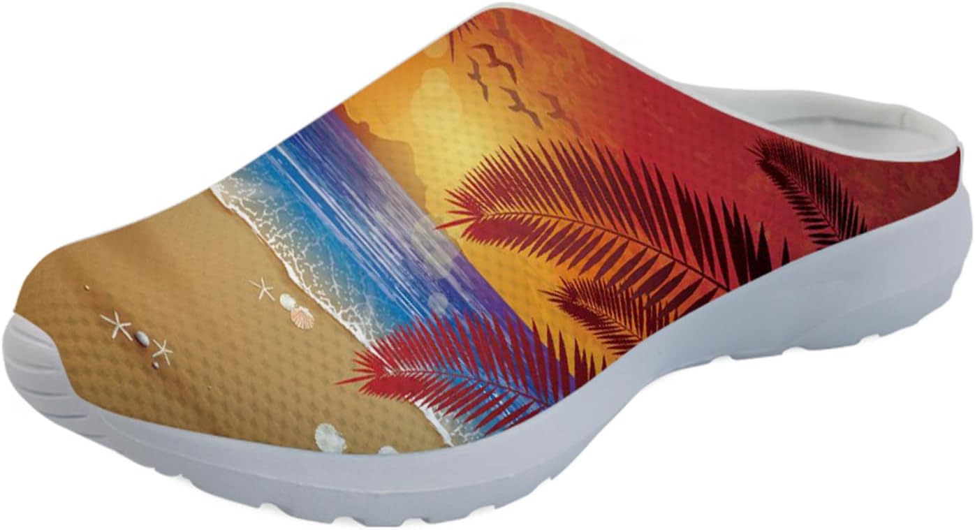 

Кроссовки Forchrinse Christmas с Санта-Клаусом и снежинкой для женщин, мюли, сетчатые слипоны, мужские садовые сабо, рождественская обувь для прогулок, для дома, работы и спортзала, Hawaiian Palm Beach