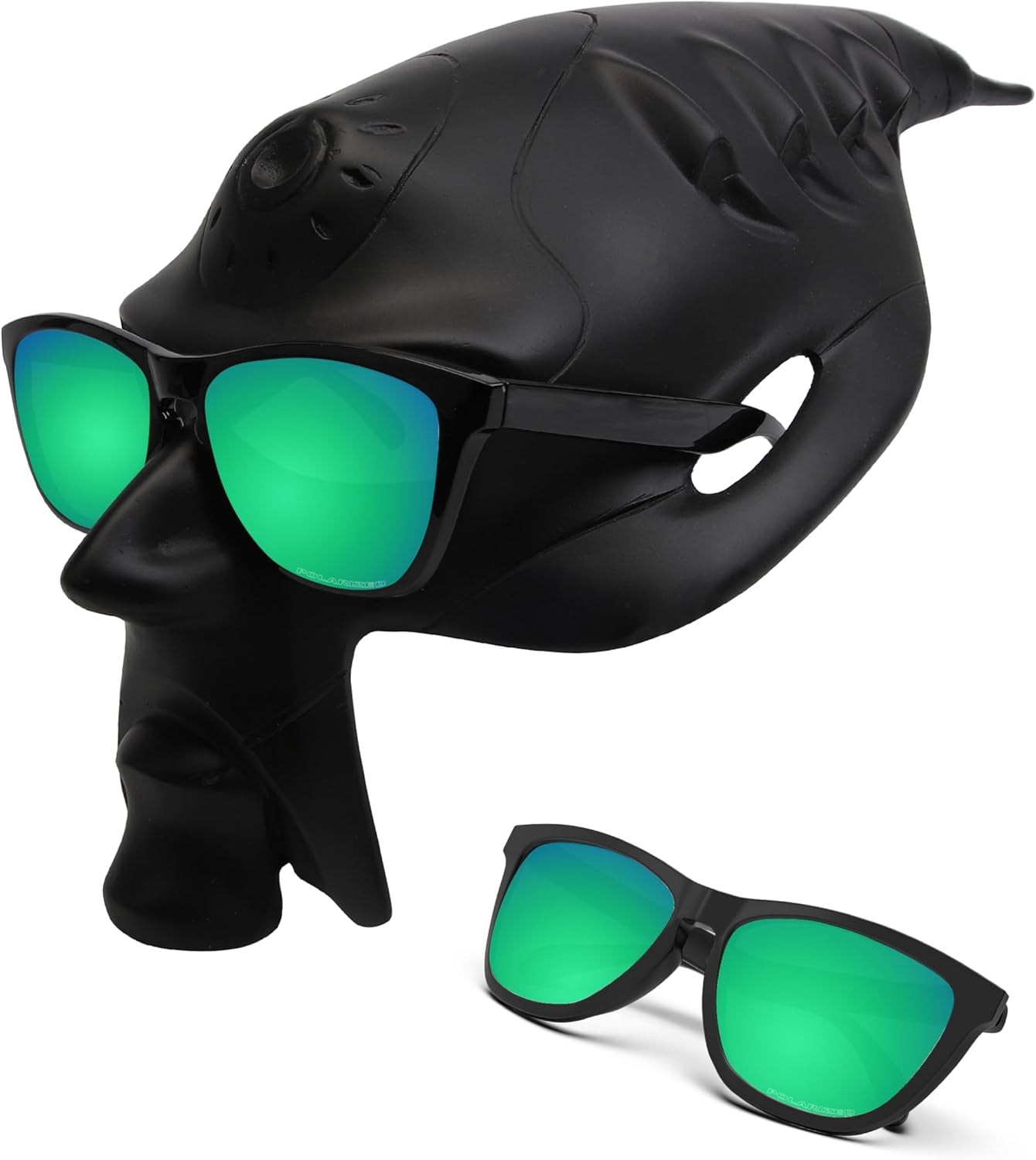 

Поляризованные солнцезащитные очки для мужчин и женщин, модные легкие спортивные солнцезащитные очки с линзами UV400 - черная оправа + зеленые линзы из кожи питона RockShell, Black Frame + Python Green Lens