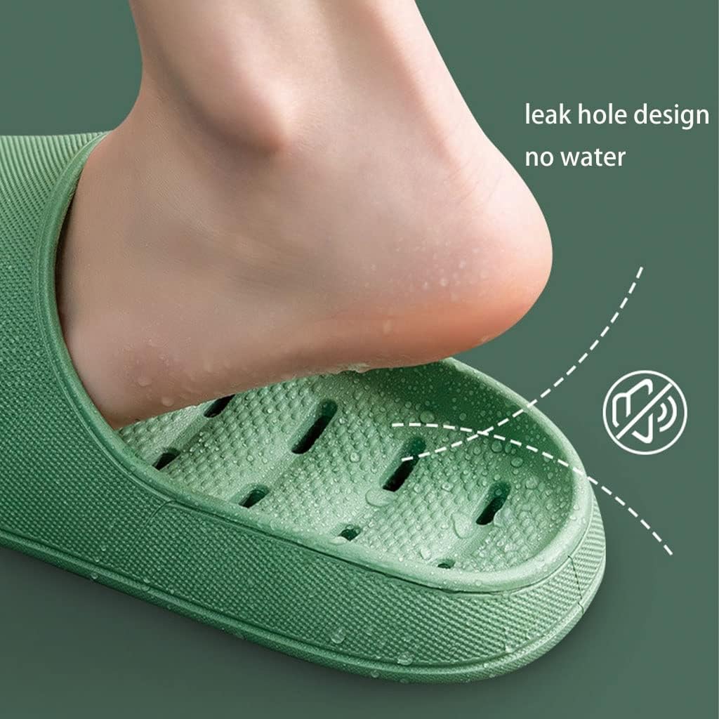 Женские/мужские нескользящие легкие плоские сандалии-шлепанцы для душа, ванные тапочки, нескользящая мягкая подошва, универсальные домашние сандалии для дома и пар Hsqma, зеленый — фото 4