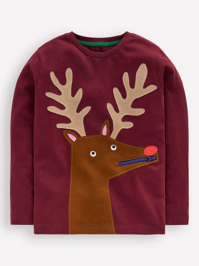 

Детская хлопковая футболка с аппликацией и молнией Mini Boden, Port Reindeer