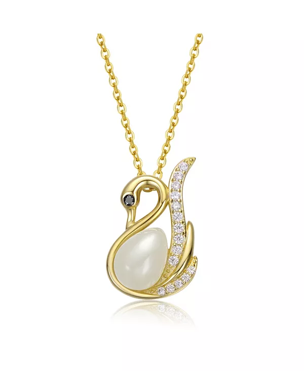 

Ожерелье с подвеской в виде лебедя из стерлингового серебра 14 карат с позолотой, искусственным жемчугом и кубическим цирконием Genevive, gold