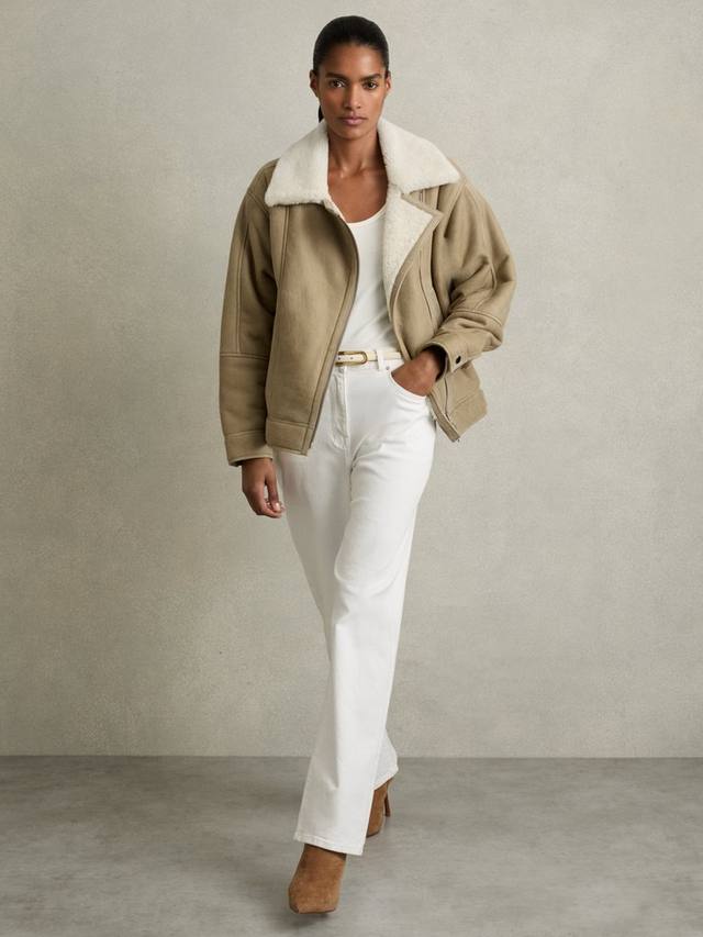 

Кожаная куртка-авиатор mona shearling Reiss, цвет Light Green